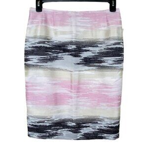 NWOT Kasper Pink, black, grey cream woven jacquard skirt, size 6